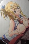  1girl blonde blonde_hair blush breast_grab breast_hold breasts cum cum_on_face cum_on_hair facial fairy_tail grabbing hasamimushi hetero large_breasts lucy_heartfilia nipples paizuri penis scissor_insect uncensored 
