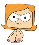 1girl 1girl 2020 angry angry_face black_eyes breasts breasts cartoon_network closed_mouth cosmicalwizard debbie_turnbull female_only looking_at_viewer nipples open_mouth orange_hair pink_nipples robotboy shiny shiny_skin white_background