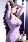 ai_generated bottomless breasts chibo cjin fujino_ninno kimono long_hair mature mature_female mature_woman milf mom mommy mother_knows_breast robe