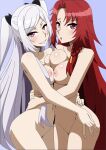 2girls alexia_midgar_(the_eminence_in_shadow) alluring bare_legs big_breasts completely_nude iris_midgar_(the_eminence_in_shadow) magenta_eyes nude red_hair silver_hair tagme the_eminence_in_shadow_(series) yuri