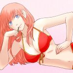  1girl 1girl 1girl 3mm aged_up alluring alternate_costume arm_support big_breasts bikini blue_eyes cleavage female_only gintama hair_down hand_on_hip kagura_(gintama) long_hair looking_at_viewer on_side orange_hair red_bikini swimsuit 