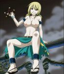  blonde_hair breasts brown_eyes fairy_tail feet large_breasts long_hair lucy_heartfilia midriff sandals screencap sitting smile solo 