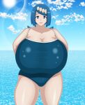  blue_eyes blue_hair coresix gigantic_ass gigantic_breasts hourglass_figure lana&#039;s_mother pokemon swimsuit voluptuous 