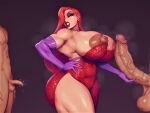  ass erect_nipples erection gloves hair_over_one_eye huge_breasts huge_penis jessica_rabbit large_areolae red_dress red_hair thick_thighs who_framed_roger_rabbit 
