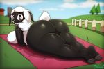  1girl 2019 absurd_res anthro ass big_ass biped bovid breasts caprine digital_drawing_(artwork) digital_media_(artwork) fur furry high_res hooves huge_ass looking_at_viewer looking_back lying mammal miso_souperstar on_front outside sheep side_boob signature thick_thighs wool_(fur) 