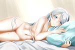  1girl ass female female_only hairless_pussy legs_together long_hair looking_at_viewer lying lying_on_side nipples nude rwby solo weiss_schnee 