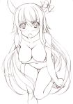  1girl blush breast_hold breasts ex-keine ex_keine female frown graphite_(medium) kamishirasawa_keine keine_kamishirasawa long_hair monochrome nude open_mouth panties sin-go sketch solo touhou traditional_media underwear undressing very_long_hair 