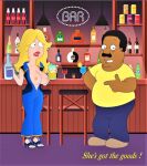  alcohol american_dad big_breasts breasts_out_of_clothes cleavage cleveland_brown crossover erect_nipples francine_smith huge_breasts nipples the_cleveland_show thighs unzipped_bodysuit 