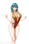  1girl 1girl 1girl alluring bare_legs big_breasts blue_eyes breasts byleth_(fire_emblem) byleth_(fire_emblem)_(female) byleth_(summer)_(fire_emblem)_(female) cleavage female_only fire_emblem fire_emblem:_three_houses fire_emblem_heroes flower hair_flower hibiscus kimmy77 legs leopard_print long_hair looking_at_viewer nintendo one-piece_swimsuit red_flower revealing_clothes slingshot_swimsuit swimsuit teal_hair thick_thighs white_background wide_hips yellow_one-piece_swimsuit yellow_swimsuit 