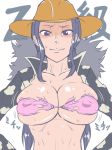  age_progression aged_up breast_expansion breasts bursting_breasts hat kuro_fn large_breasts nico_robin one_piece one_piece_film_z purple_eyes sweat torn_clothes wardrobe_malfunction 