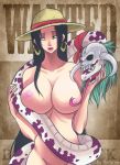  1girl boa_hancock breasts earrings hat huge_breasts jewelry lips nipples nude one_piece salome_(one_piece) skull snake straw_hat turtlechan wanted_poster 
