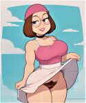  ai_generated family_guy flashing glasses hat meg_griffin no_panties pubic_hair pussy skirt_lift thighs 