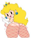  1girl big_breasts blonde_hair blue_eyes crown curvaceous dat_ass dream-cassette earrings female female_only fishnets headwear hoshime huge_breasts jewelry long_hair looking_at_viewer mario_(series) nintendo paper_peach princess princess_peach pussy sideboob strapless_dress super_mario_bros. super_mario_galaxy thick_thighs thighs voluptuous white_gloves wide_hips 