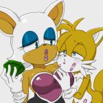  1boy 1girl anthro artist_request bat flirting fox furry interspecies kiss_mark lipstick lipstick_mark miles_&quot;tails&quot;_prower older_female propositioning rouge_the_bat sega sonic_the_hedgehog_(series) younger_male 