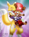cervine chopper crossover digimon equidna erect erection_under_clothes female_renamon furry hand_in_pants one_piece reindeer reindeer_antlers renamon straw_hat_pirates tony_tony_chopper top_hat