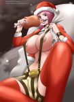  bonney_pirates brown_eyes christmas curvaceous food huge_breasts jewelry_bonney looking_at_viewer mokusa one_piece pink_hair 
