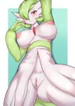  1girl 1girl 1girl anthro areola big_areola big_breasts big_breasts big_nipples blush breasts gardevoir genitals green_hair hair high_res humanoid kironzen looking_at_viewer mammal navel nintendo nipples pink_areola pink_nipples pink_pussy pok&eacute;mon_(species) pokemon pussy red_eyes simple_background smile video_games 