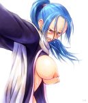 big_breasts blue_hair blush bonnie_(rsg) breasts brown_eyes earrings female frown jewelry light-skinned_female long_hair nefertari_vivi nipples one_piece open_clothes ponytail solo tears white_background