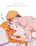  1boy 1girl after_sex alluring ashamed big_breasts bleach blush breasts canon_couple closed_eyes completely_nude couple cuddling duo duo_focus embarrassed happy happy_female heart hugging ichigo_kurosaki inoue_orihime long_hair looking_at_another looking_at_partner lying lying_down lying_on_back lying_on_person lying_on_stomach male/female missionary missionary_position orange_hair romantic romantic_couple rozuberry short_hair side_view sideboob spoken_heart straight talking_to_another talking_to_partner teasing text wholesome 
