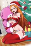  1girl 1girl 1girl alluring almost_naked barely_clothed barely_contained bell big_breasts bikini bleach bow breasts brown_eyes christmas christmas_tree curvy female_only high_heel_boots high_heels inoue_orihime kneel light-skinned_female long_hair looking_at_viewer midriff orange_hair plushie rozuberry sexy_santa smile stockings thick_thighs under_boob voluptuous 