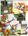 1girl anthro bat breast_rest breasts casual_nudity contract deadlocked dialogue duck_lock dust:_an_elysian_tail fidget_(elysian_tail) forest fur green_eyes male mammal moonblood nimbat nipples orange_body orange_fur plant sereth short_stack tree white_body white_fur