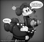 1girl ass ass_grab ass_sweat ass_up big_ass big_breasts black_skin breasts disney face_in_ass female/female female_only female_solo mickey_mouse minnie_mouse rabbit rabbit_girl rat simple_background spanish_text sweat text thedeathcrow05