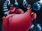  2_girls belly_bulge belly_expansion black_hair bodysuit bondage breast_expansion brown_eyes brown_hair butt_expansion disney gigantic_ass gigantic_breasts helen_parr mask mother_&amp;_daughter purple_eyes stinkycokie the_incredibles violet_parr 