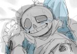 2022 2d 2d_(artwork) animated_skeleton blue_blush blush bottom_sans clothed dominant_pov drooling gaster gaster_(undertale) grabbing_hand groping hand hand_under_clothes hands hoodie logo_(pixiv30462562) looking_away male male_pov monster pixiv_id_30462562 pov sans sans_(undertale) sanster skeleton solo_focus sweat uke_sans undead undertale undertale_(series) unseen_male_face video_games yaoi