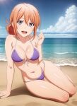  1girl alluring beach big_breasts bikini blue_sky cleavage ocean on_sand orange_hair red_eyes yahari_ore_no_seishun_lovecome_wa_machigatteiru. yuigahama_yui&#039;s_mother zengai 