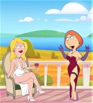  american_dad big_breasts crossover dress erect_nipples_under_clothes family_guy francine_smith lois_griffin no_panties shaved_pussy thighs 