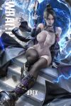  1girl apex_legends big_breasts black_hair blue_eyes cleavage horny looking_at_viewer sakimichan stockings teasing thick_thighs wraith_(apex_legends) 
