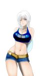  belt breasts cosplay fan_art hair hot_pants hyuuga_hinata midriff naruto navel short_shorts shorts summer white_hair 