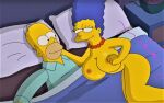  ass bed big_breasts erect_nipples homer_simpson marge_simpson nude the_simpsons thighs 