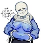 1girl 2020s 2022 2d 2d_(artwork) acidd_grrs animated_skeleton artist_name belly belly_grab blue_belly blue_body blue_breasts blue_nipples blush breasts chubby chubby_female dialogue digital_media_(artwork) ectobelly ectobody ectobreasts english_text female female_only female_sans genderswap genderswap_(mtf) grabbing_belly grabbing_own_belly monster navel nipples rule_63 sans sans_(undertale) shirt_up simple_background skeleton solo solo_female solo_focus stomach_squeeze text third-party_source undead undertale undertale_(series) video_games white_background
