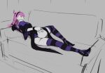  1girl 1girl 1girl ass ass_focus ass_grab black_socks clothed dc_comics dress high_heels high_res jinx laying_down laying_on_couch laying_on_sofa looking_at_viewer looking_back looking_back_at_viewer panties purple_clothing purple_hair purple_panties purple_socks purple_underwear sketch socks solo_female stockings stockings striped_socks tagme tarakanovich teen_titans thigh_socks underwear white_skin 