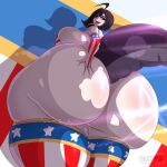  1girl 4th_of_july big_breasts flag_print huge_ass imminent_facesitting looking_at_viewer looking_back looking_down looking_down_at_viewer looming pov pov_eye_contact saa saavlewd tail thick_thighs tongue tongue_out 