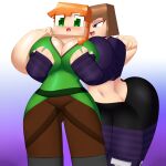  2_girls alex_(minecraft) big_ass big_breasts dominant_female femdom groping groping_from_behind hourglass_figure jenny_belle minecraft submissive_female thick_thighs yuri 
