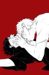 2boys blush finger_in_mouth futatsu_(bt) licking male male_focus monochrome multiple_boys naruto naruto_uzumaki open_mouth sasuke_uchiha yaoi