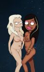  2_girls disenchantment family_guy inverted_nipples large_areolae lisalover outside princess_bean princess_tiabeanie pubic_hair roberta_tubbs standing starry_sky the_cleveland_show 