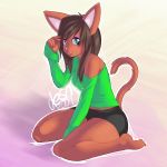  cat cute desa feline female kneeling shorts solo sweater 