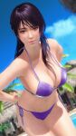 1girl alluring amber_eyes bikini black_and_blue_hair chr0madust cleavage dead_or_alive dead_or_alive_xtreme_venus_vacation posing shandy_(doa) swimming_pool tecmo