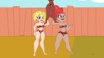  3girls animation ass backyard bikini black_hair blonde_hair blue_eyes blush bottomless brown_eyes bubble_butt butt catwoman commission covering covering_crotch dc_comics dc_super_hero_girls dc_super_hero_girls_(2019) doris_zeul embarrassed embarrassed_nude_female embarrassing enf giganta jackurai kara_danvers mad mp4 muscle muscular_female nervous nervous_face orange_hair pool pop_goes red_eyes red_hair scared scared_expression selina_kyle short_hair supergirl tall_female thong thong_bikini wardrobe_malfunction water 