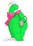  1girl anus ass fat furry game_freak huge_ass looking_back meganium nintendo pokemon pussy revadiehard simple_background solo spread_pussy white_background 
