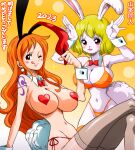  1girl 2023 2_girls anthro bowtie bunny_ears bunny_girl carrot_(one_piece) female_focus female_only huge_breasts human lingerie nami nami_(one_piece) one_piece pasties stockings straw_hat_pirates topless topless_female yamamoto_(artist) yamamotodoujinshi1986 