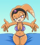  1girl 1girl 1girl anthro arms_out bikini blush breasts echidna furry headwear heart_eyes high_res looking_at_viewer monotreme navel orange_body orange_fur pink_eyes purple_bikini purple_swimsuit sega shade_the_echidna sonic_chronicles sonic_the_hedgehog_(series) sonicguru swimsuit 