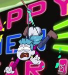  1girl ass big_city_greens blue_hair falling female_only gloria_sato happy_new_year purple_skin screaming_in_pain semidraws shocked_expression underwear wedgie 