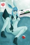 2011 anthro anus big_breasts blue_eyes blue_hair blue_nipples breasts chest_tuft claws clitoris creatures_(company) eeveelution female furry game_freak gen_4_pokemon glaceon glacia_(pokemon) hair heart hindpaw ice_type_pokemon light_blue_fur looking_at_viewer navel nintendo nipples nude open_mouth paws poke_ball pokemon pokemon_(anime) pokemon_(creature) pokemon_(game) pokemon_(species) pokemon_diamond_pearl_&amp;_platinum pokemon_dppt pokemon_heartgold_and_soulsilver pokemon_hgss pokemorph porkyman presenting pubic_hair pussy pussy_juice sitting sofa solo spread_legs spread_pussy spreading tail takipsilim teeth thighs tuft