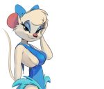  1girl anthro anthro_mouse blue_leotard breasts clothed dancer_outfit disney female female_anthro female_anthro_mouse female_only furry leotard looking_at_viewer mammal miss_kitty_mouse mouse mouse_ears mouse_tail revealing_clothes rodent tail the_great_mouse_detective unclasped white_background white_fur 