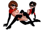  2_girls 2girls ass boots bottomless breasts gloves helen_parr incest mask mother_&amp;_daughter mother_and_daughter nipples pussy_juice scissoring the_incredibles thighs tribadism violet_parr yuri 