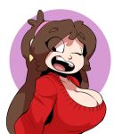  aged_up big_breasts bigdad breasts brown_hair cleavage eyebrows_visible_through_hair gravity_falls happy headband large_breasts long_hair mabel_pines one_eye_closed open_mouth sweater teeth 